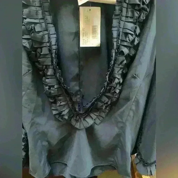 Nara Camicie Navy Ruffle Blouse size 4 NWT - Picture 3 of 15